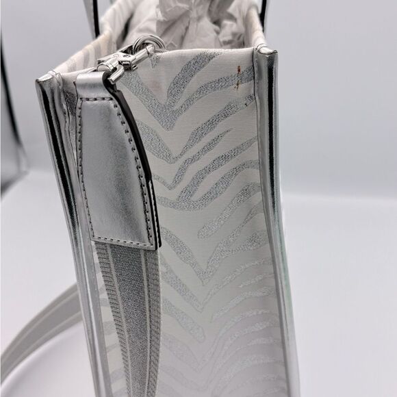 Michael Kors Silver Metallic Gigi Zebra Print Large Grab Tote Bag purse NWT - Picture 13 of 16